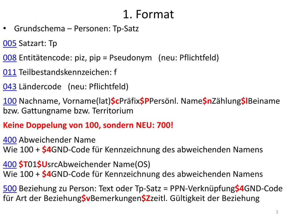 1. Format Grundschema – Personen: Tp-Satz 005 Satzart: Tp