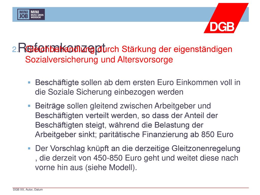 Reformkonzept Gleichbehandlung durch Stärkung der eigenständigen Sozialversicherung und Altersvorsorge.