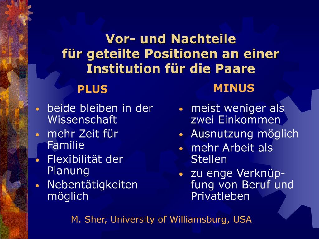 Vor- und Nachteile für geteilte Positionen an einer Institution für die Paare