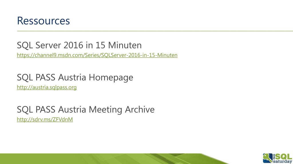 Ressources SQL Server 2016 in 15 Minuten SQL PASS Austria Homepage