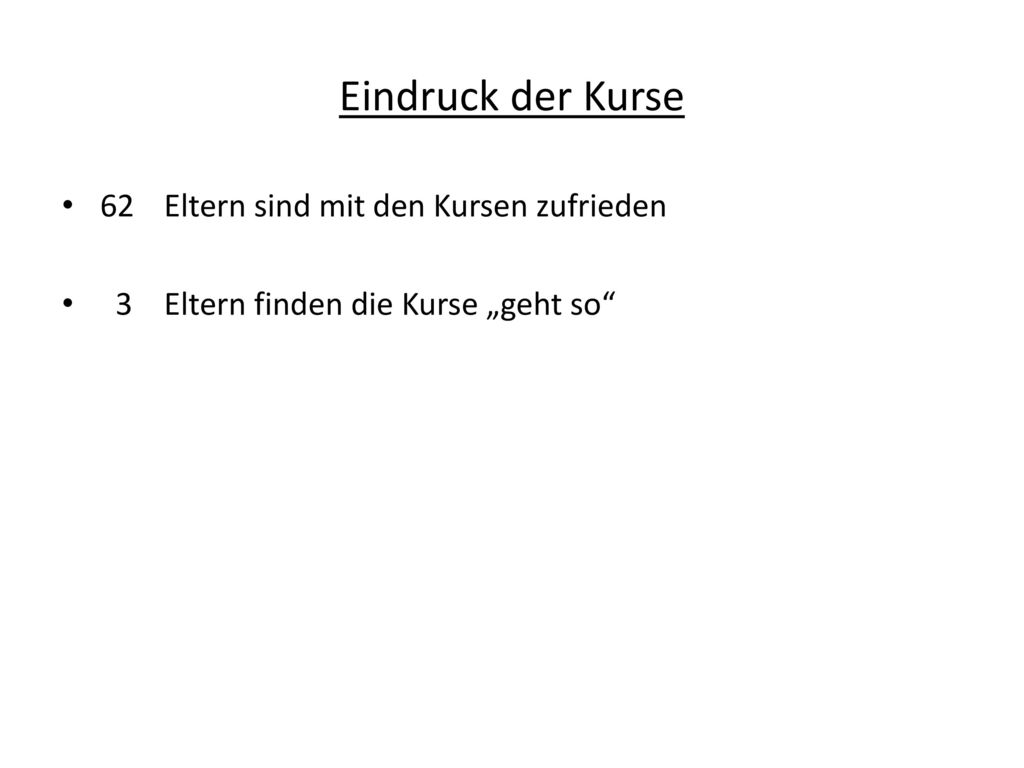 Eindruck der Kurse 62 Eltern sind mit den Kursen zufrieden