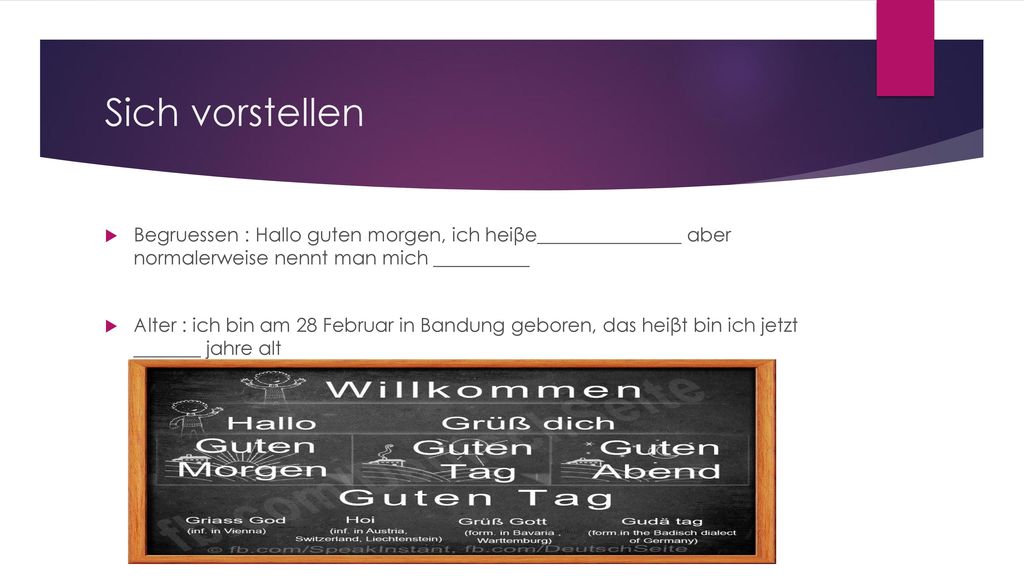 Sich vorstellen Begruessen : Hallo guten morgen, ich heiβe_______________ aber normalerweise nennt man mich __________.