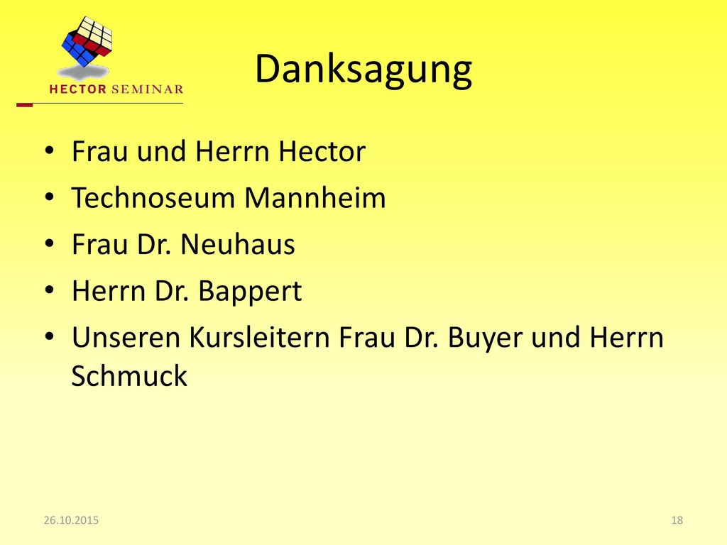 Danksagung Frau und Herrn Hector Technoseum Mannheim Frau Dr. Neuhaus