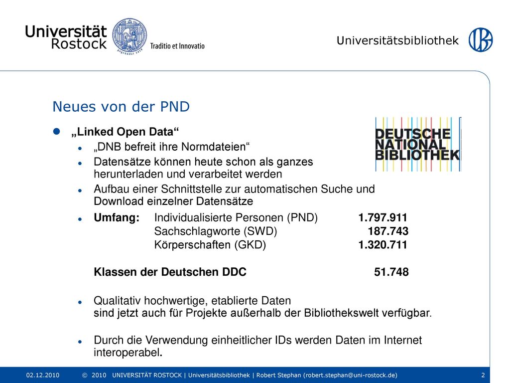 Neues von der PND „Linked Open Data „DNB befreit ihre Normdateien