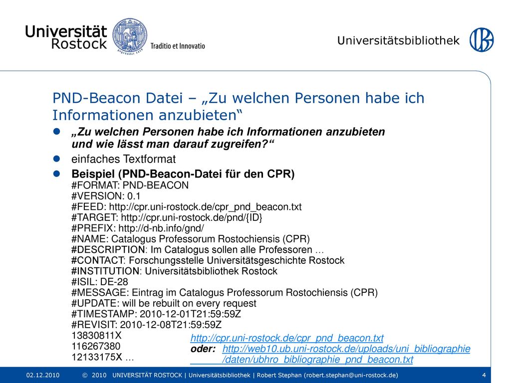 PND-Beacon Datei – „Zu welchen Personen habe ich Informationen anzubieten