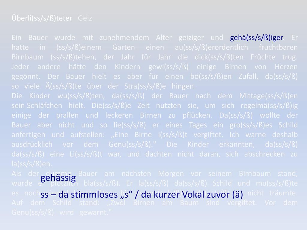 ss – da stimmloses „s / da kurzer Vokal zuvor (ä)