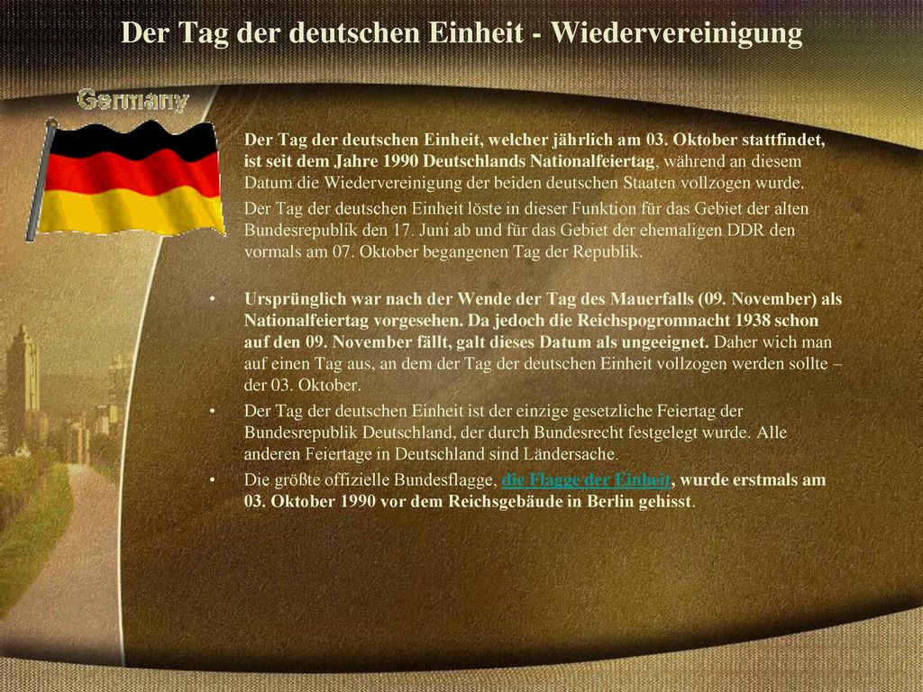 Der Tag der deutschen Einheit - Wiedervereinigung