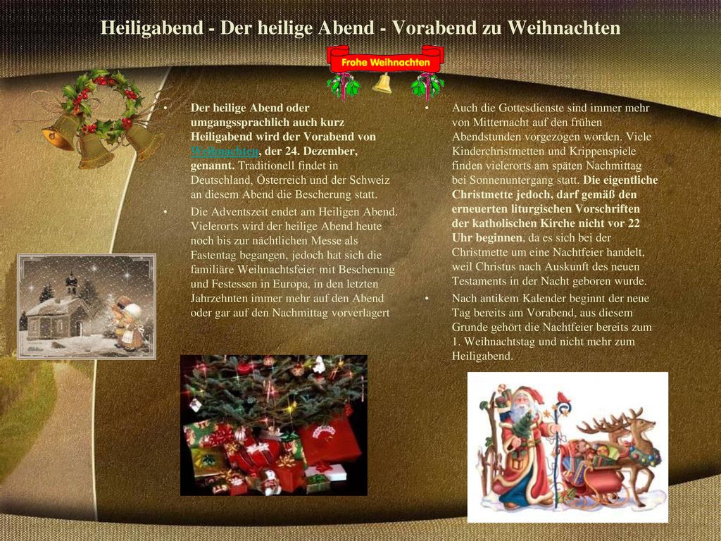 Heiligabend - Der heilige Abend - Vorabend zu Weihnachten