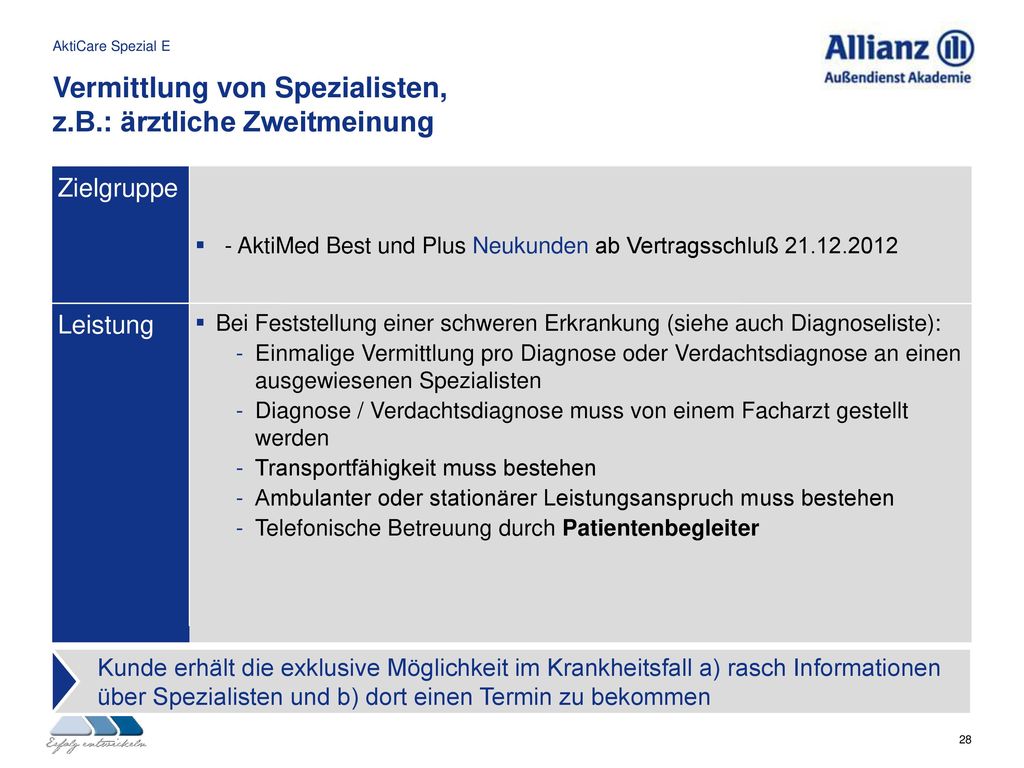 Vermittlung von Spezialisten, z.B.: ärztliche Zweitmeinung