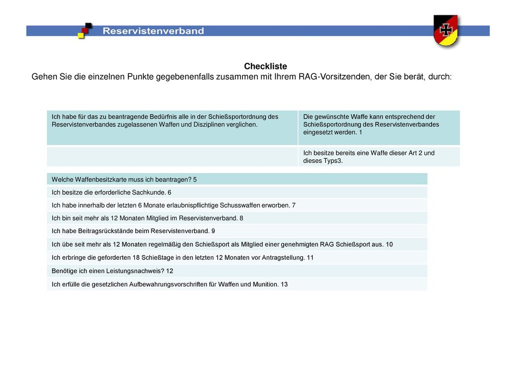 Checkliste Gehen Sie die einzelnen Punkte gegebenenfalls zusammen mit Ihrem RAG-Vorsitzenden, der Sie berät, durch:
