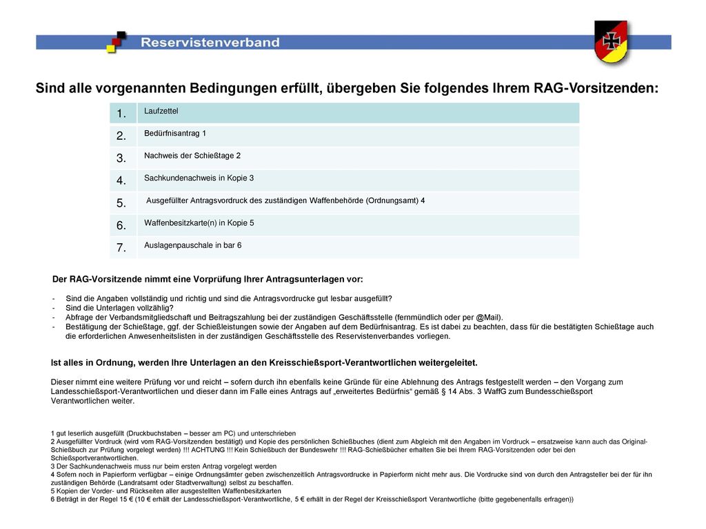 Sind alle vorgenannten Bedingungen erfüllt, übergeben Sie folgendes Ihrem RAG-Vorsitzenden: