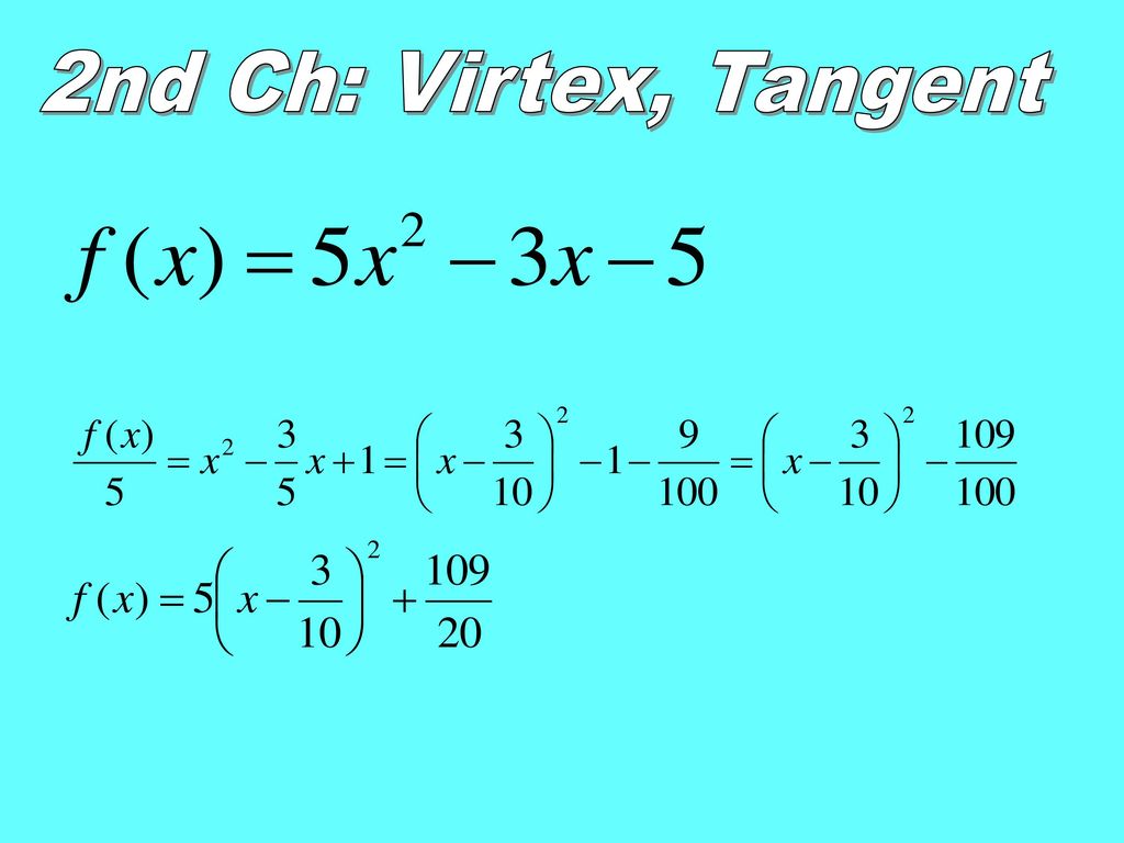2nd Ch: Virtex, Tangent Wie bestimmt man den Scheitelpunkt einer quadratischen Funktion Natürlich mit quadratischer Ergänzung.