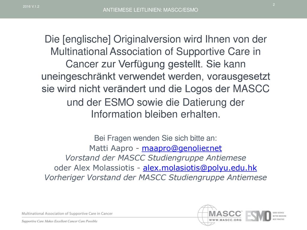 und der ESMO sowie die Datierung der Information bleiben erhalten.