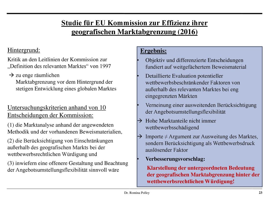 Studie für EU Kommission zur Effizienz ihrer geografischen Marktabgrenzung (2016)