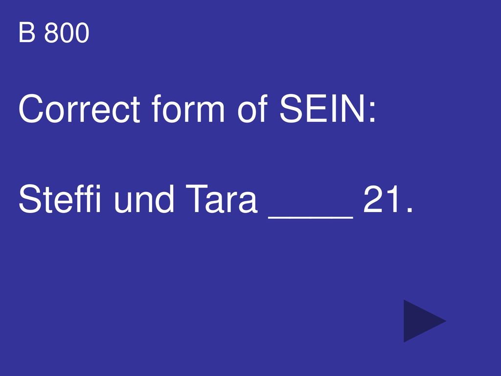 B 800 Correct form of SEIN: Steffi und Tara ____ 21.