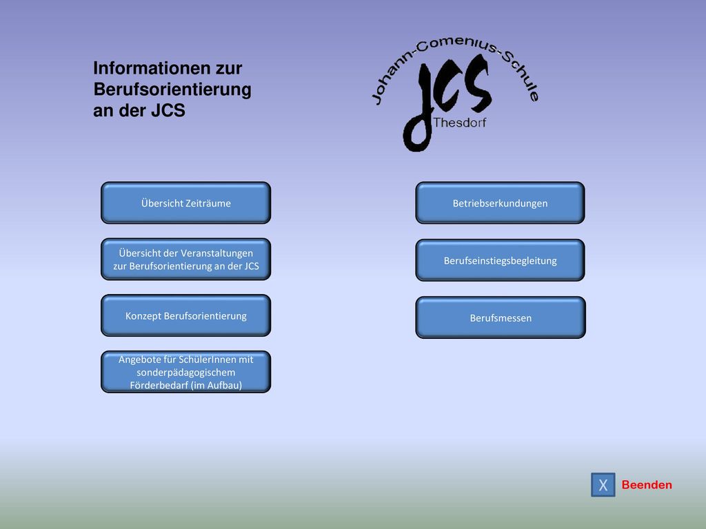 Informationen zur Berufsorientierung an der JCS X Beenden