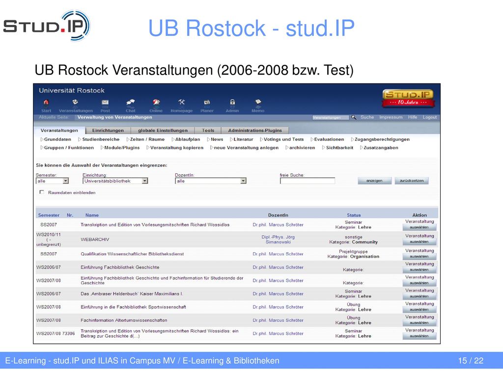 UB Rostock - stud.IP UB Rostock Veranstaltungen ( bzw. Test)