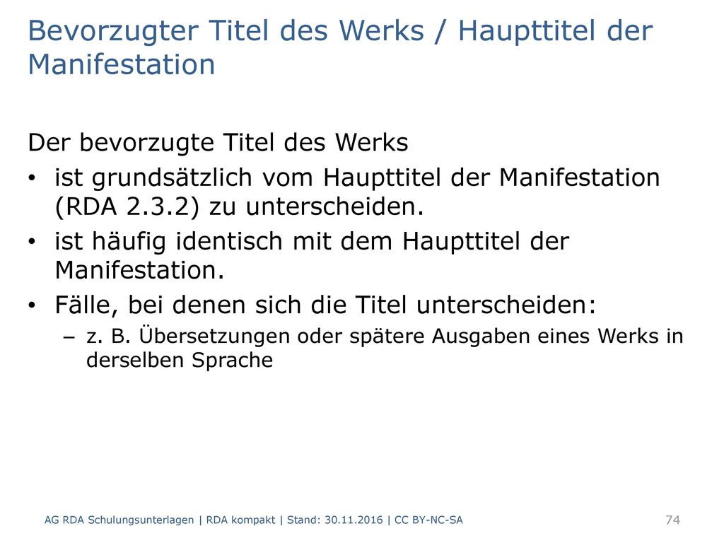 Bevorzugter Titel des Werks / Haupttitel der Manifestation