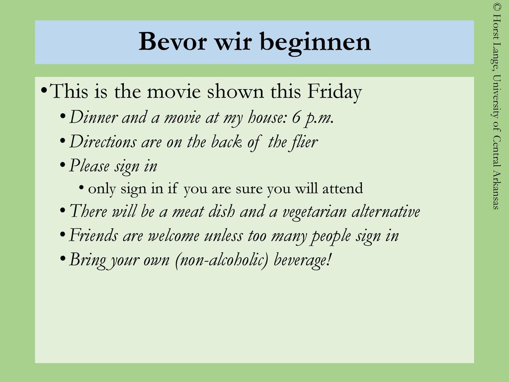 Bevor wir beginnen This is the movie shown this Friday