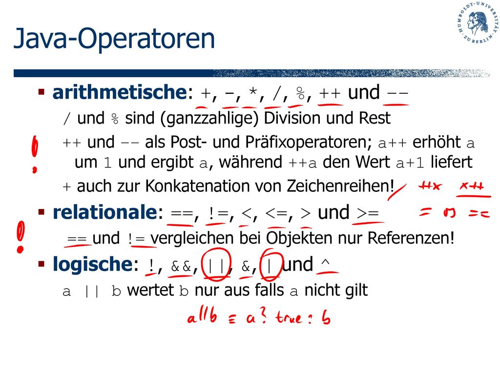 Java-Operatoren arithmetische: +, -, *, /, %, ++ und ––