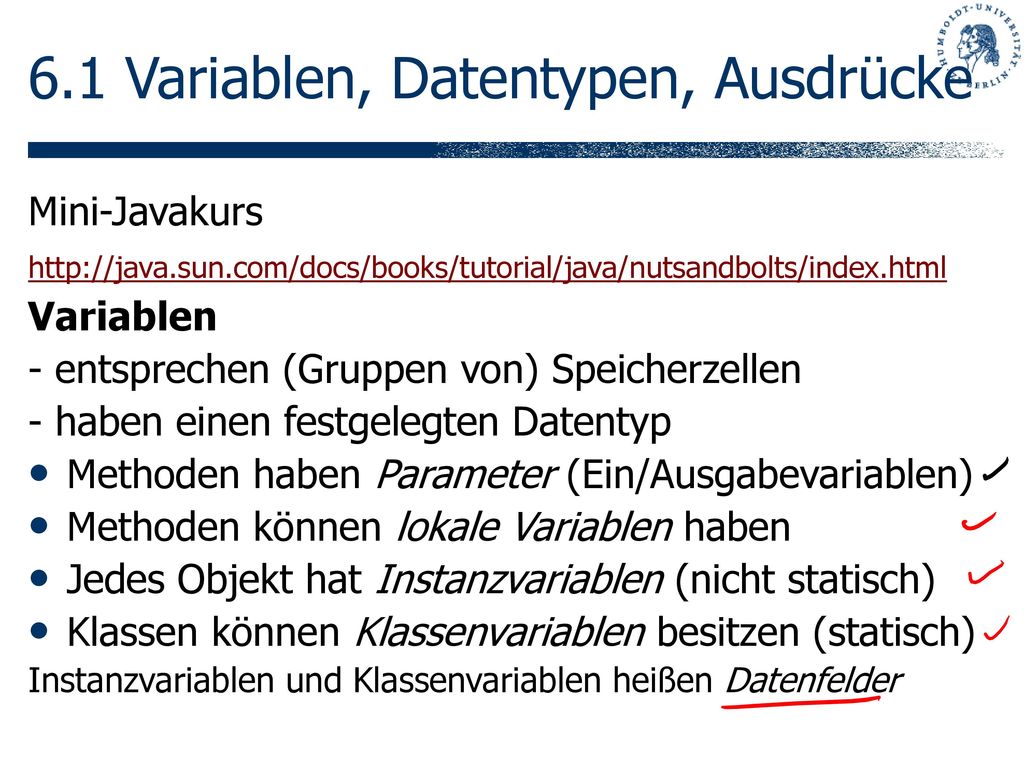 6.1 Variablen, Datentypen, Ausdrücke