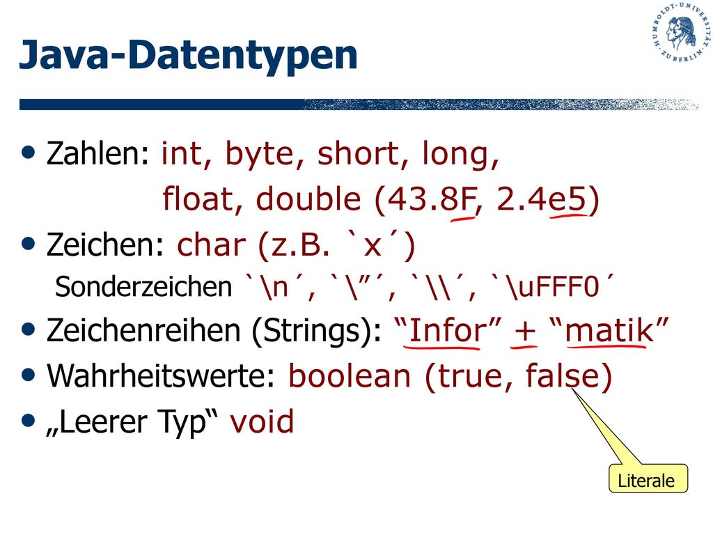 Java-Datentypen Zahlen: int, byte, short, long,