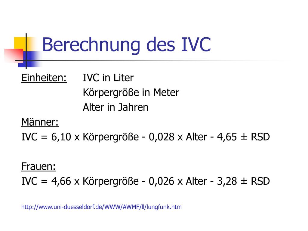Berechnung des IVC Einheiten: IVC in Liter Körpergröße in Meter