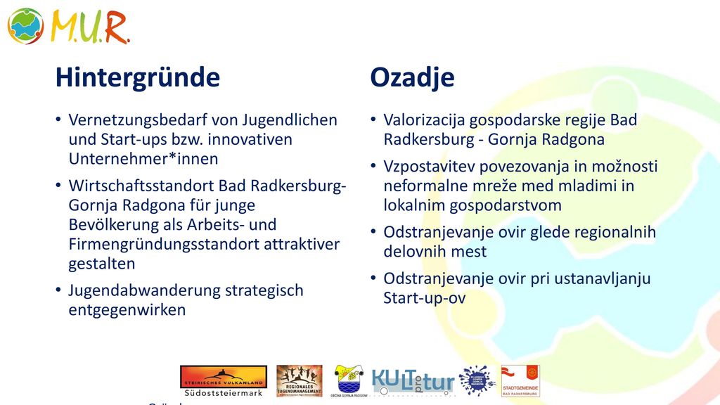 Hintergründe Ozadje. Vernetzungsbedarf von Jugendlichen und Start-ups bzw. innovativen Unternehmer*innen.
