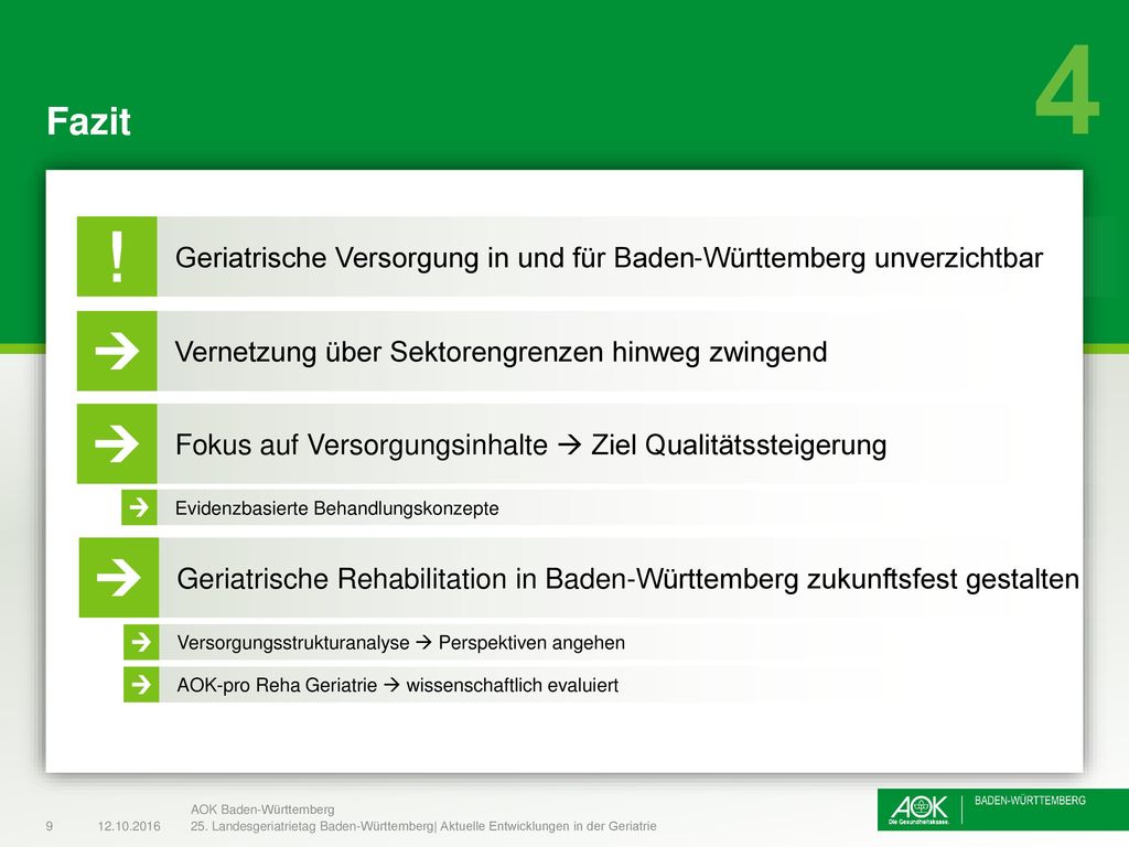 4 Fazit. Geriatrische Versorgung in und für Baden-Württemberg unverzichtbar. Vernetzung über Sektorengrenzen hinweg zwingend.