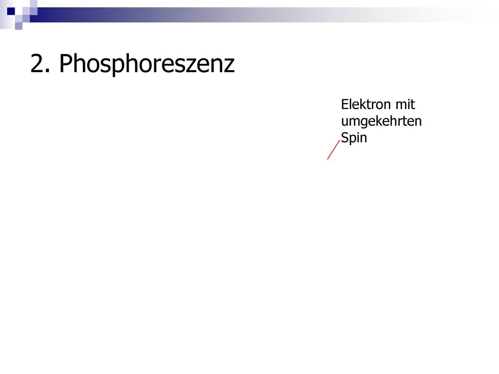 2. Phosphoreszenz Photon Elektron mit umgekehrten Spin ES Absorption