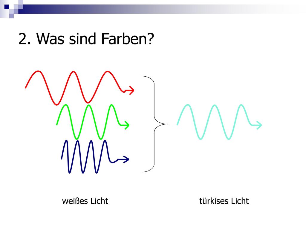 2. Was sind Farben weißes Licht türkises Licht