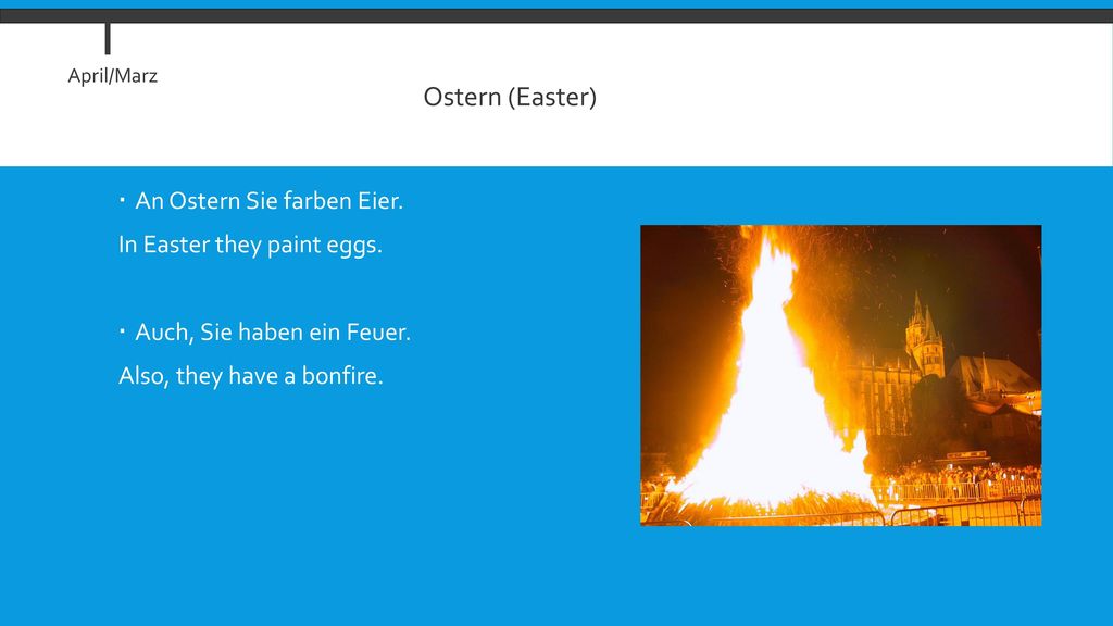 Ostern (Easter) An Ostern Sie farben Eier. In Easter they paint eggs.
