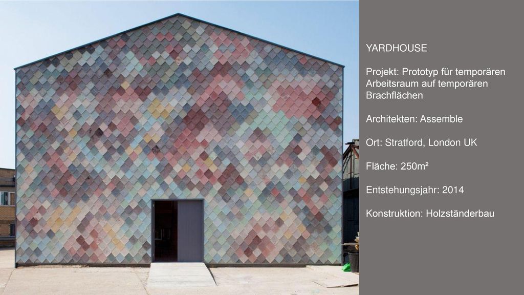YARDHOUSE Projekt: Prototyp für temporären Arbeitsraum auf temporären Brachflächen. Architekten: Assemble.