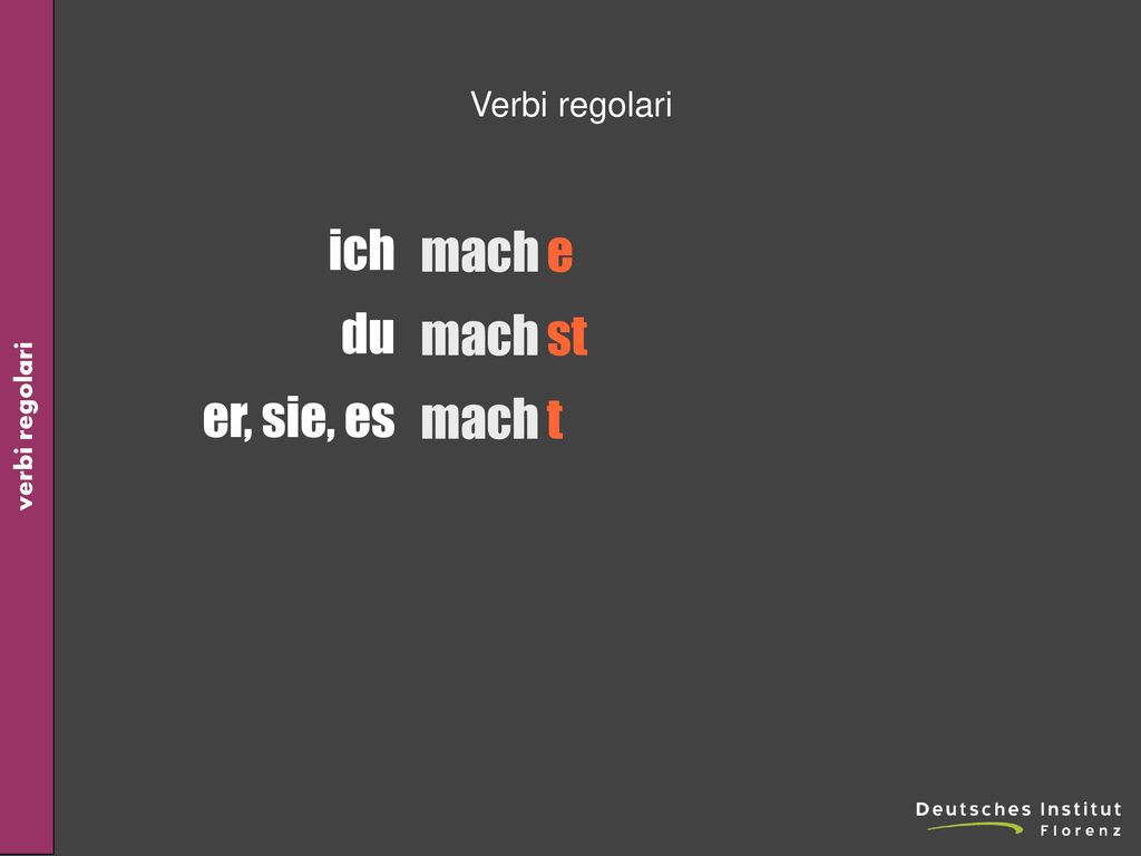 Verbi regolari ich du er, sie, es mach e st t