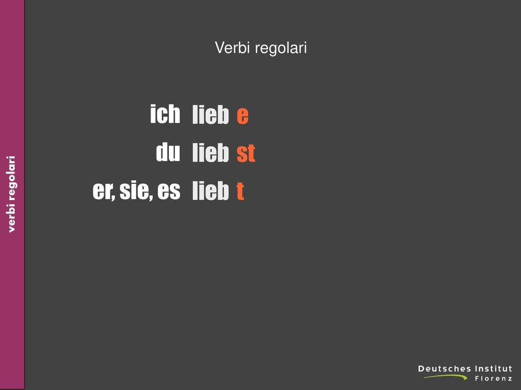 Verbi regolari ich du er, sie, es lieb e st t