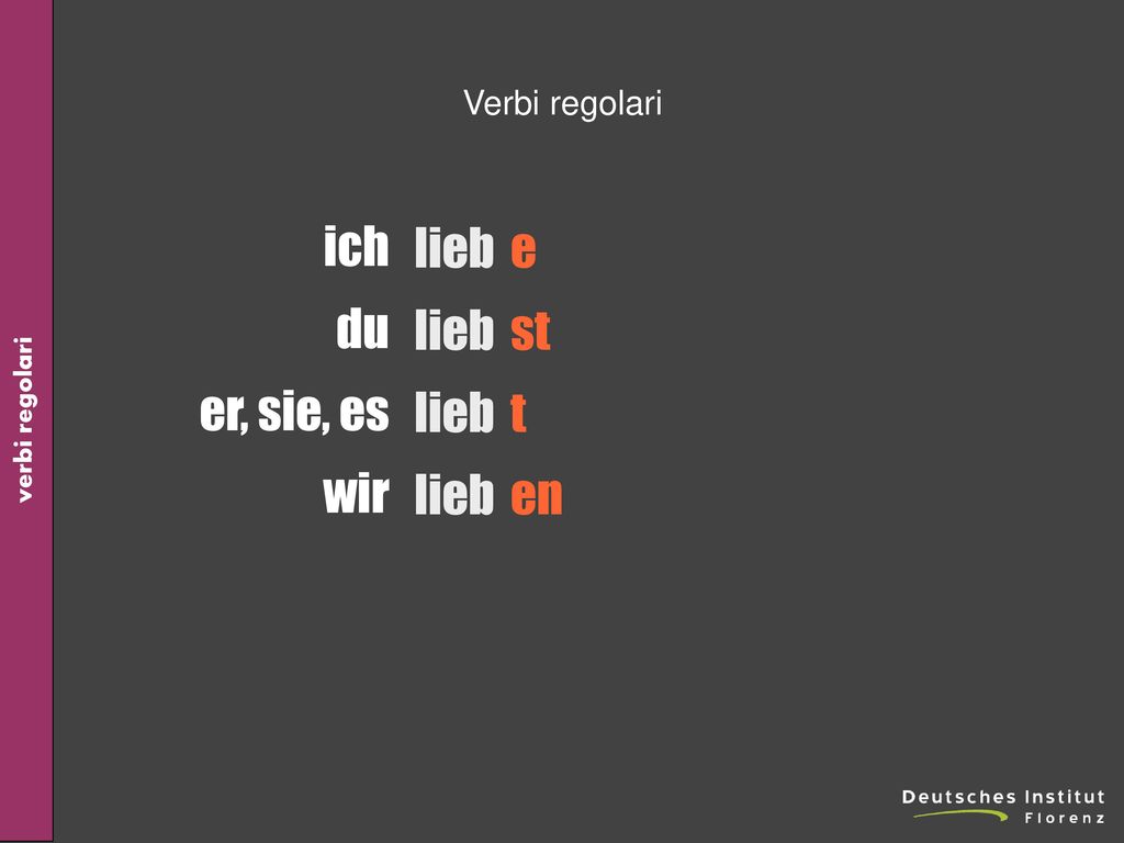 Verbi regolari ich du er, sie, es wir lieb e st t en