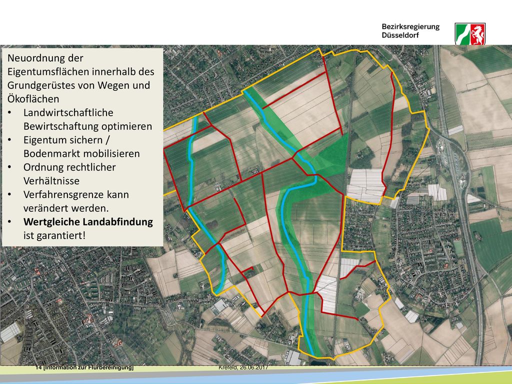 Neuordnung der Eigentumsflächen innerhalb des Grundgerüstes von Wegen und Ökoflächen