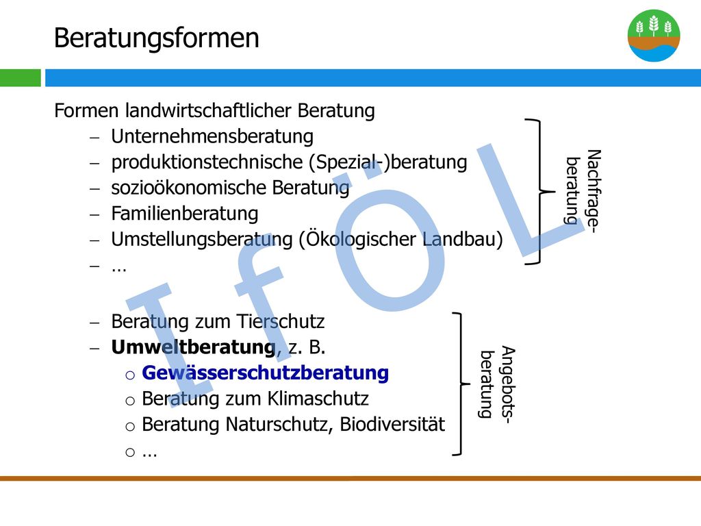 Umweltberatung Umweltberatung dient sowohl dem Wohl des Klienten als auch dem öffentlichen Interesse (Wohl der Allgemeinheit)