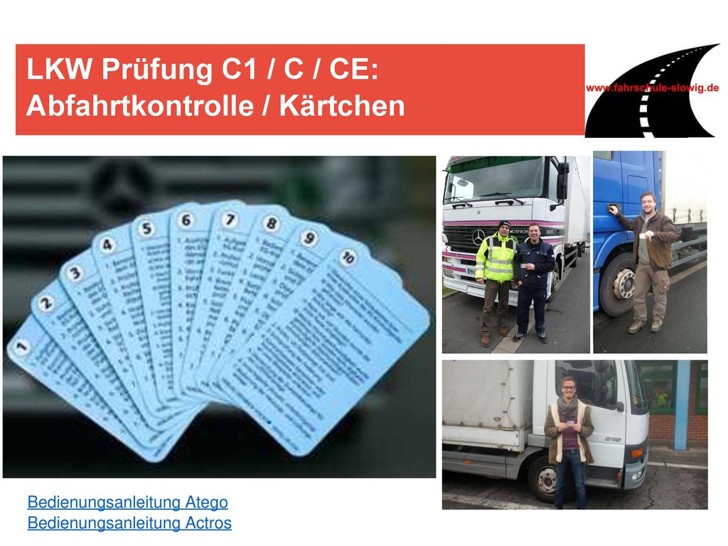 LKW Prüfung C1 / C / CE: Abfahrtkontrolle / Kärtchen