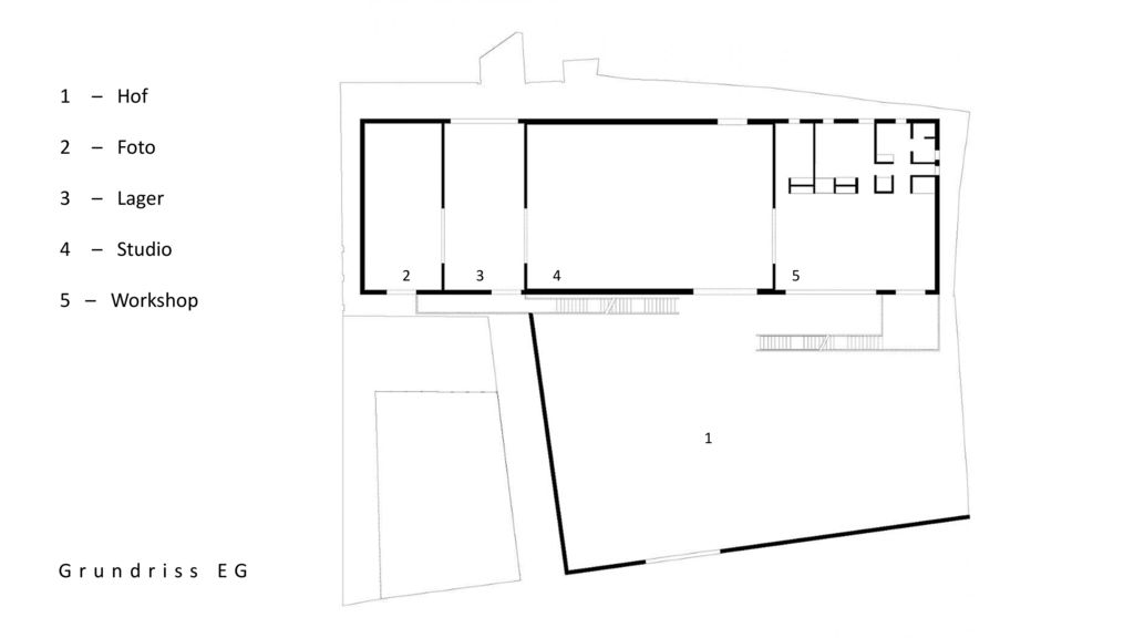 – Hof – Foto – Lager – Studio 5 – Workshop Grundriss EG