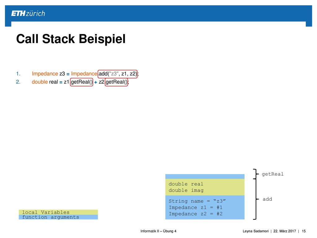 Call Stack Beispiel Impedance z3 = Impedance.add( z3 , z1, z2);