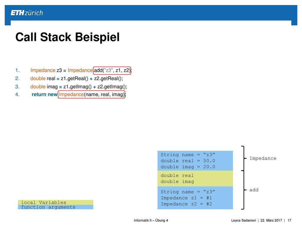 Call Stack Beispiel Impedance z3 = Impedance.add( z3 , z1, z2);