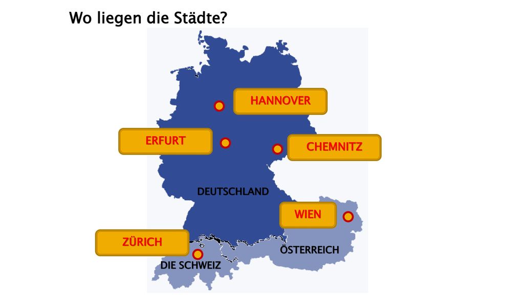 Wo liegen die Städte HANNOVER ERFURT CHEMNITZ WIEN ZÜRICH DEUTSCHLAND