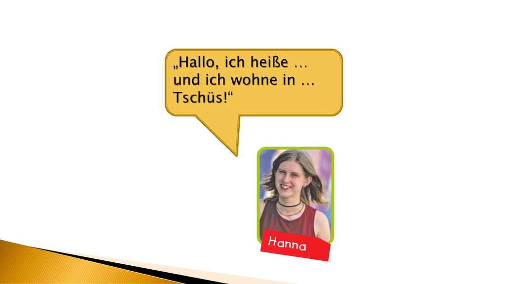 „Hallo, ich heiße … und ich wohne in … Tschüs!