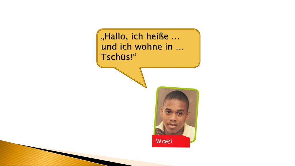 „Hallo, ich heiße … und ich wohne in … Tschüs!