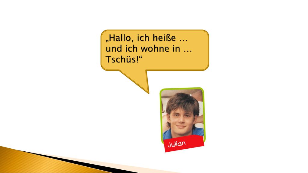 „Hallo, ich heiße … und ich wohne in … Tschüs!