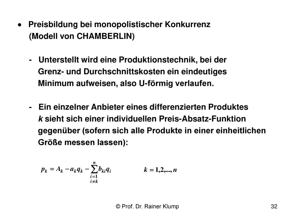  Preisbildung bei monopolistischer Konkurrenz (Modell von CHAMBERLIN)