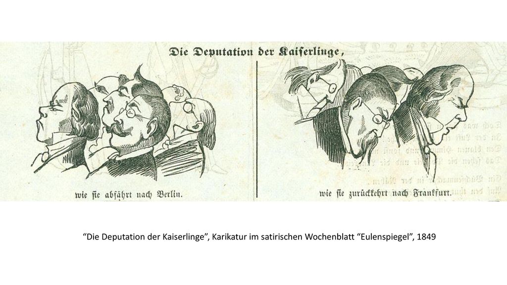 Die Deputation der Kaiserlinge , Karikatur im satirischen Wochenblatt Eulenspiegel , 1849