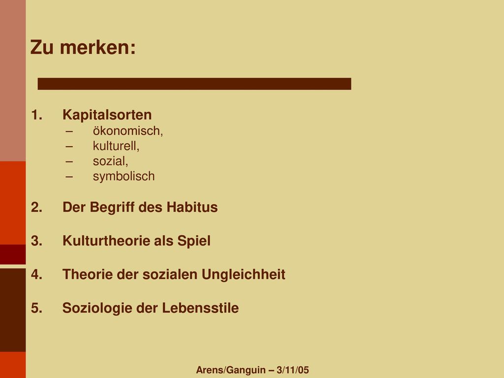 Zu merken: Kapitalsorten Der Begriff des Habitus