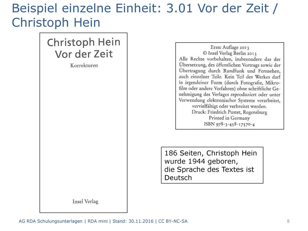 Beispiel einzelne Einheit: 3.01 Vor der Zeit / Christoph Hein